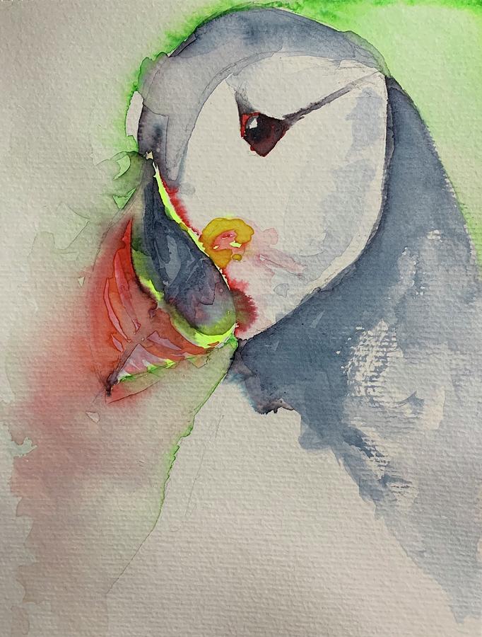 Sad Puffin Painting by Christine Marie Rose