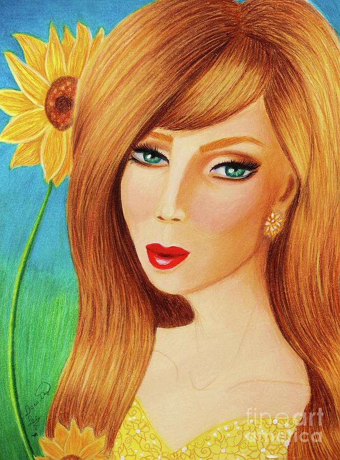 Sad Sunflower Girl Painting by Dorothy Lee