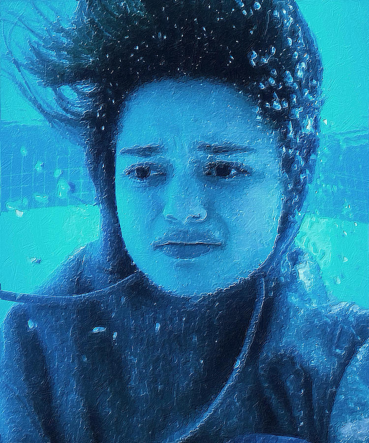 Sad Under Water Pool Girl Vertical Painting by Tony Rubino