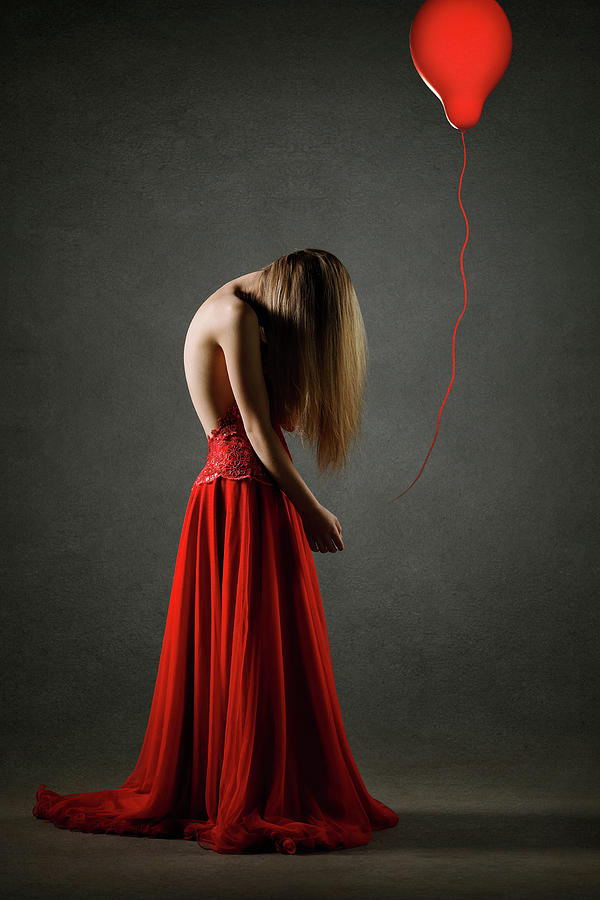 Sad Woman In Red Photograph