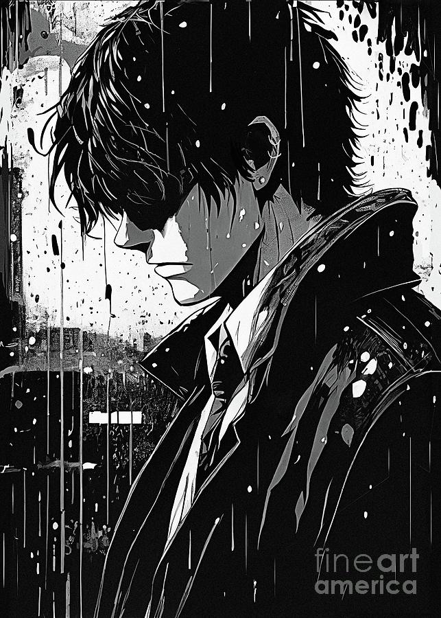 Sad Yakuza Boss In rainy night - Man Drawing by Anass Benktitou - Fine ...