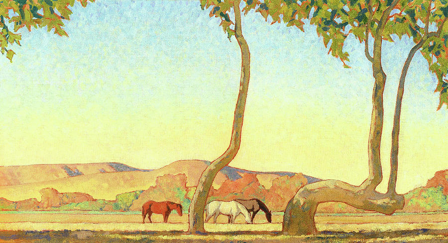 Saddle Horses Grazing Painting by Jon Baran