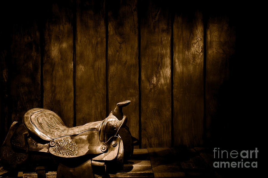 Vintage Photograph - Saddle in the Corner - Sepia by Olivier Le Queinec