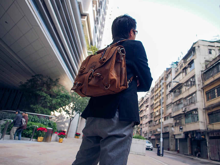 Saddleback leather briefcase sachel Chinese man Photograph by Patrick Ng