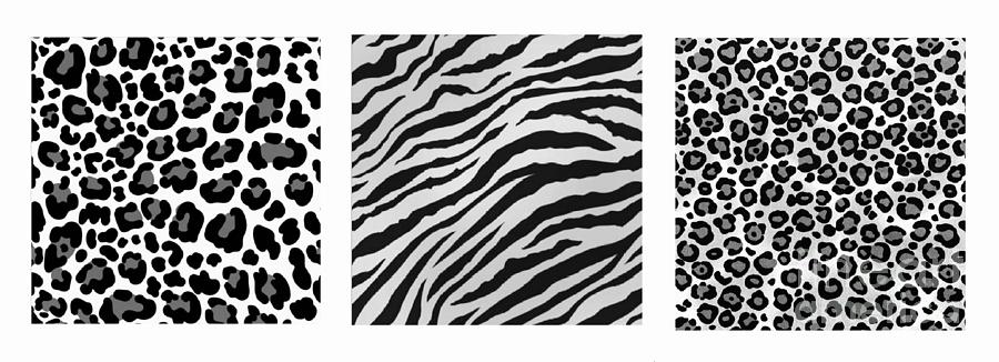 Safari animal abstract - black and white - set of 3 Painting by Vesna Antic