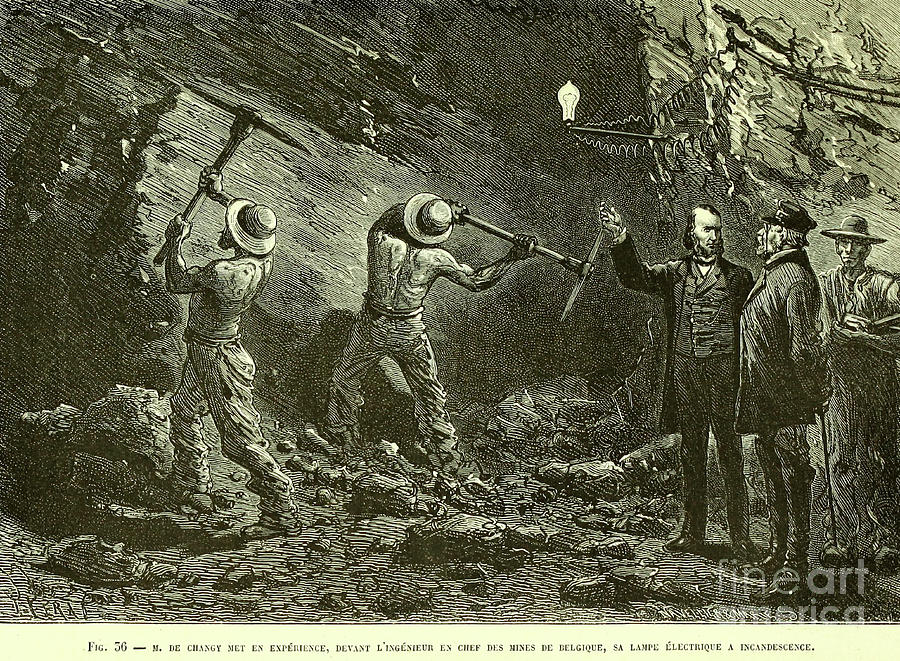 Safe electrical light in a mine in Belgium z1 Drawing by Historic ...