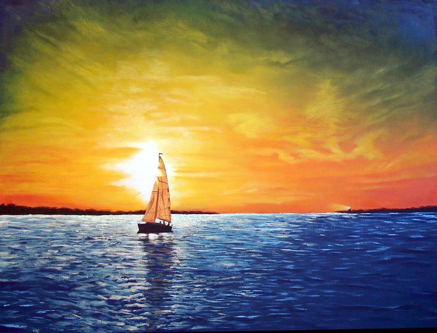 Sunset Painting - Safe Harbor by Candace Antonelli