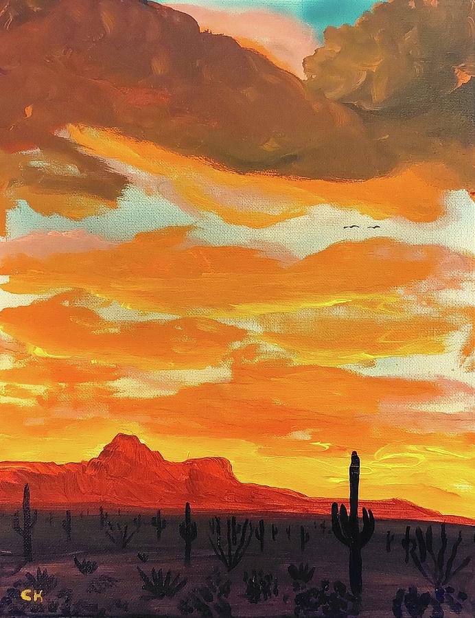 Safford Peak Sunset, Marana Arizona Painting by Chance Kafka