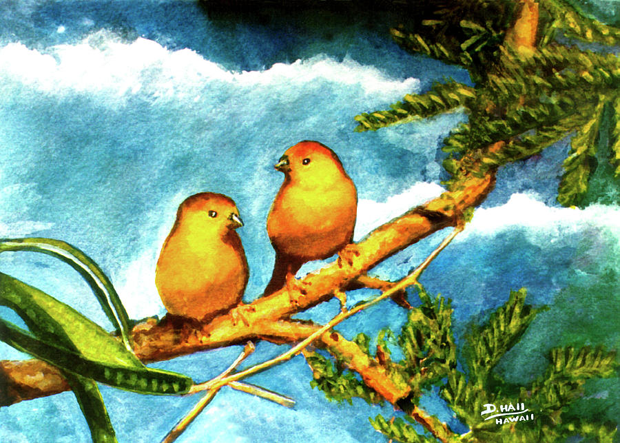 Hawaiian Artist Painting - Saffron Finch Birds #88 by Donald K Hall