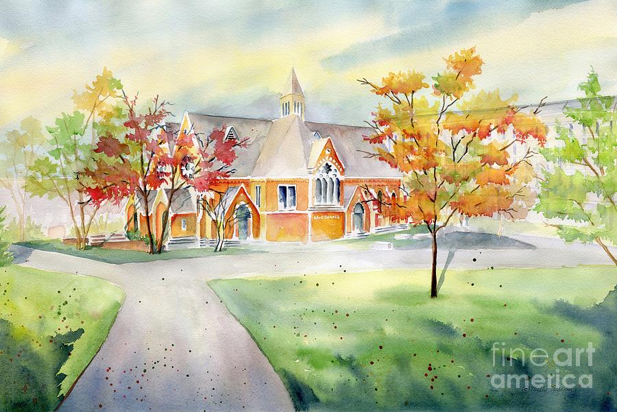 Sage Chapel Cornell University in Autumn  Painting by Melly Terpening