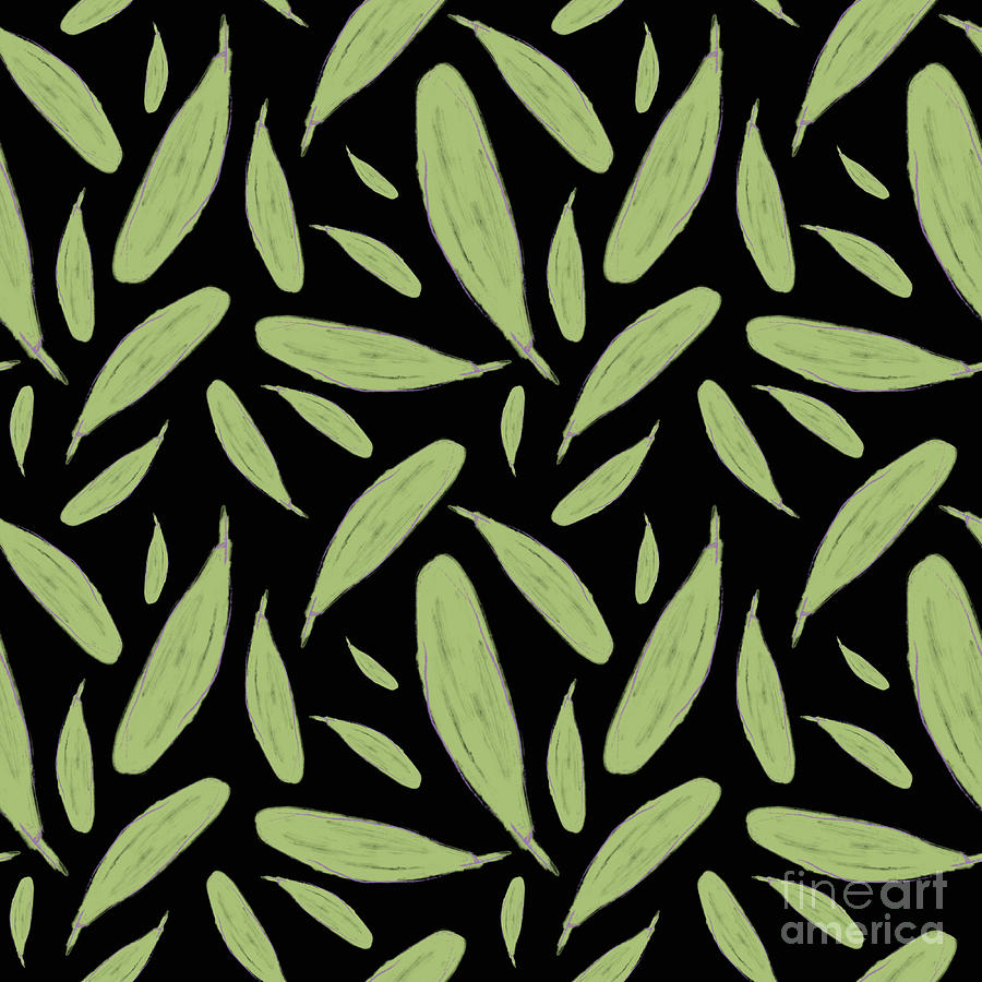 Sage Green Leaves Motif Botanical Drawing in Black Drawing by Patricia Awapara