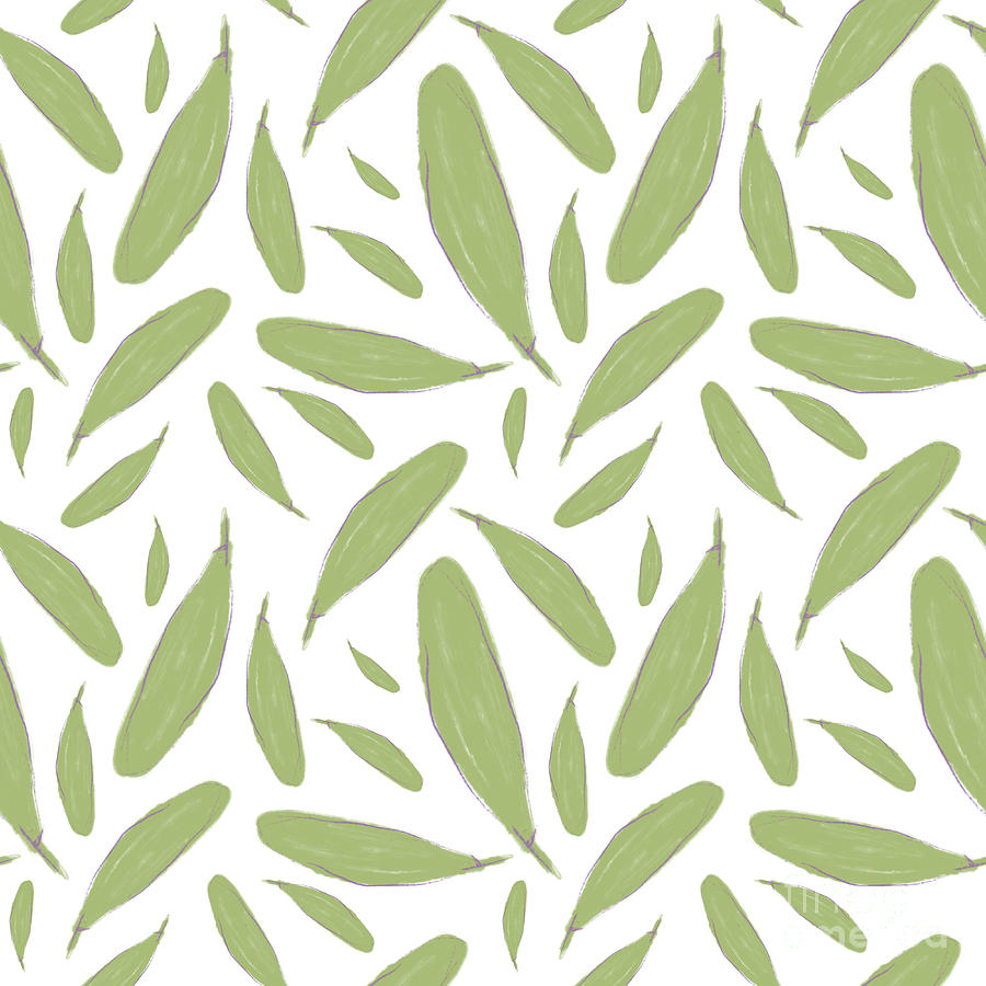 Sage Green Leaves Motif Botanical Drawing Digital Art by Patricia Awapara