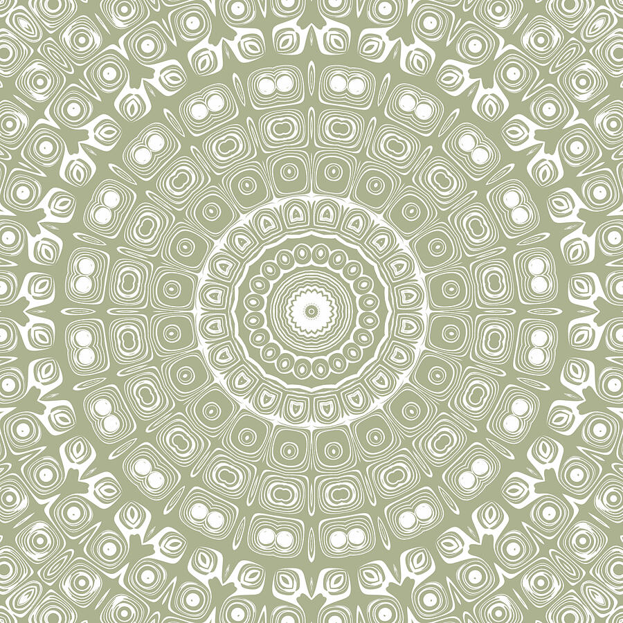 Sage on White Mandala Kaleidoscope Medallion Digital Art by Mercury McCutcheon