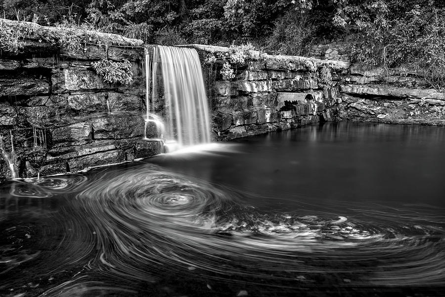 Sager Creek Falls In Black And White - Siloam Springs Arkansas Photograph by Gregory Ballos
