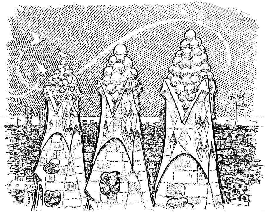 Sagrada Familia Cathedral Spires Drawing by John Paul Stanley