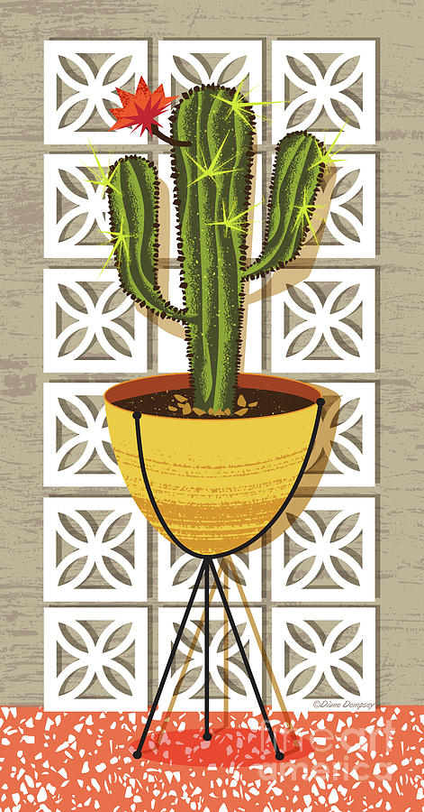 Saguaro Cactus Mid Century Modern Breeze Block  Digital Art by Diane Dempsey
