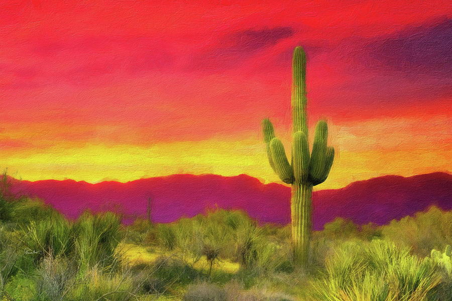 Saguaro Cactus Sunset Digital Art by Russ Harris