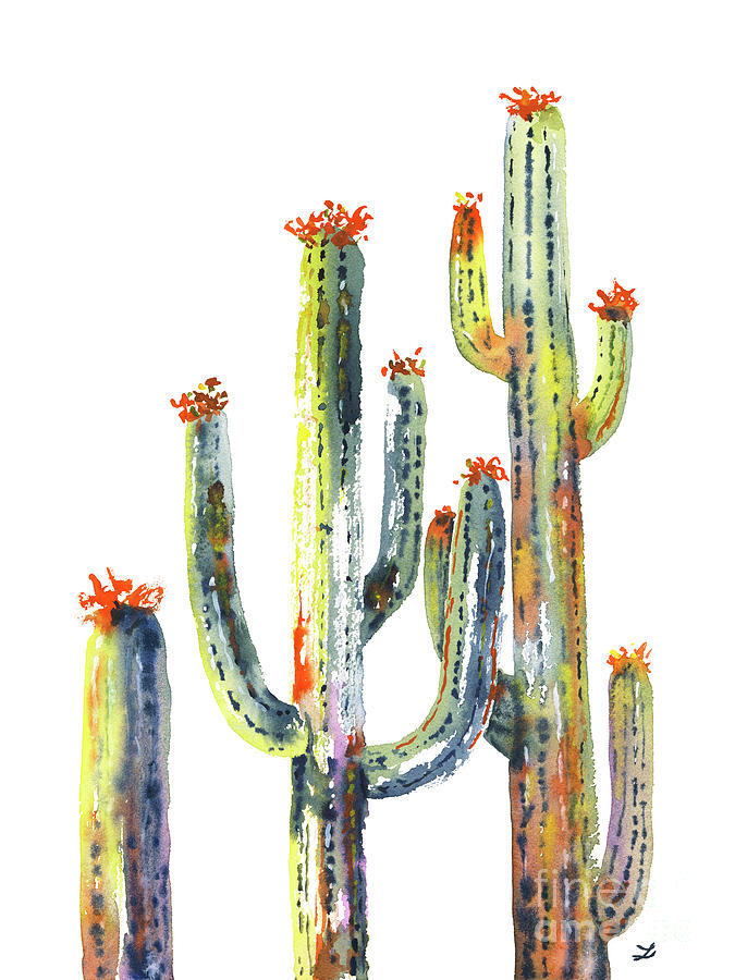 Saguaro Cactuses Painting by Zaira Dzhaubaeva