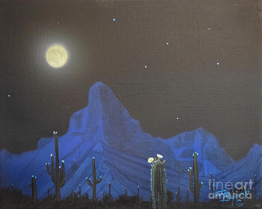 Saguaro Evening Blooms Painting by Jerry Bokowski