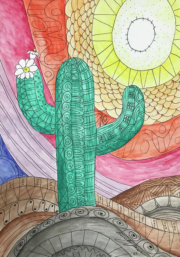 Saguaro in Bloom Painting by Emily Jacobson - Fine Art America