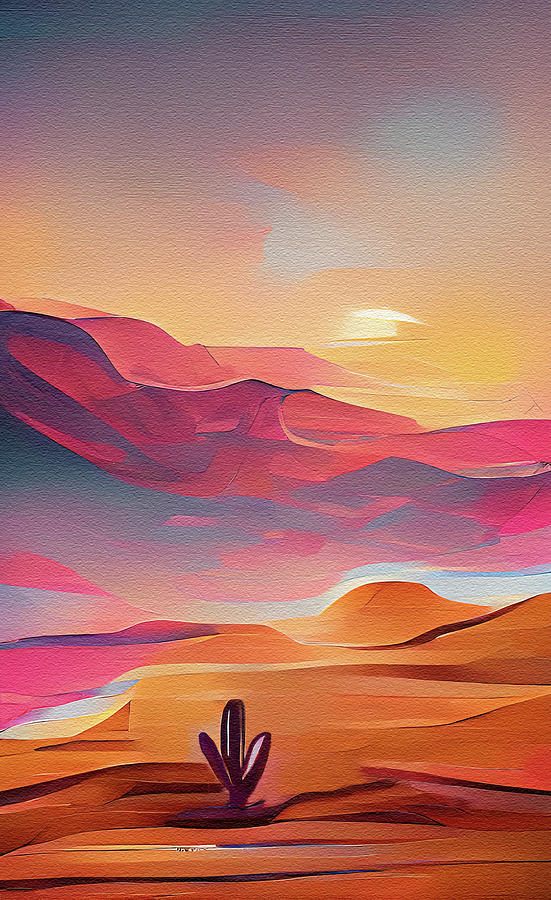 Saguaro In The Desert Abstract Digital Art by Deborah League