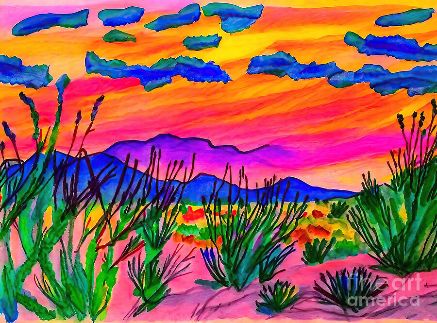 Saguaro National Park at Sunset Painting sonoran desert Saguaro ...