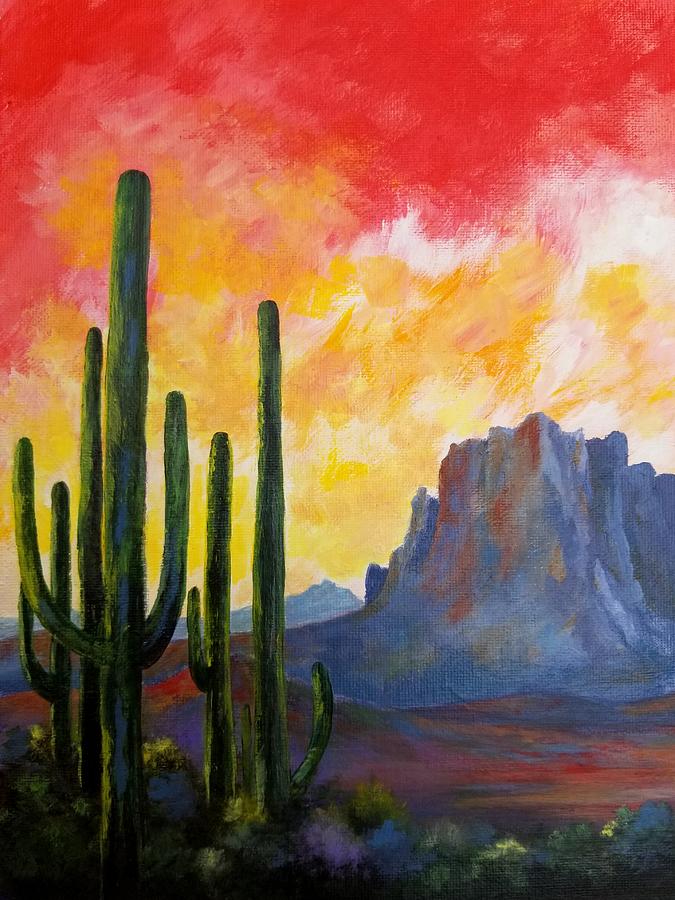 Saguaro Paradise Painting by Roseanne Schellenberger