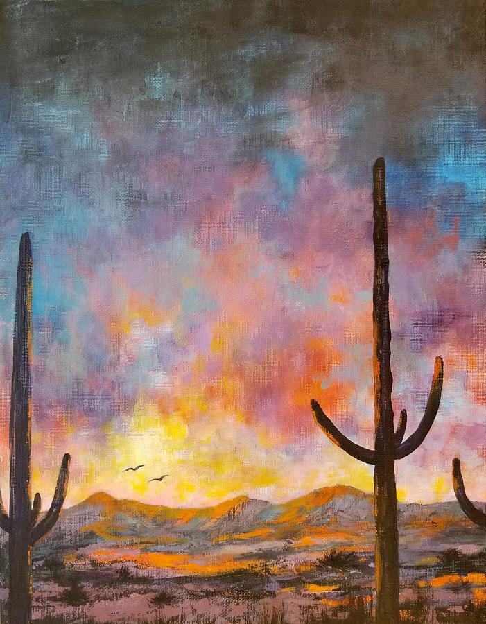 Arizona Sunset Painting by Roseanne Schellenberger