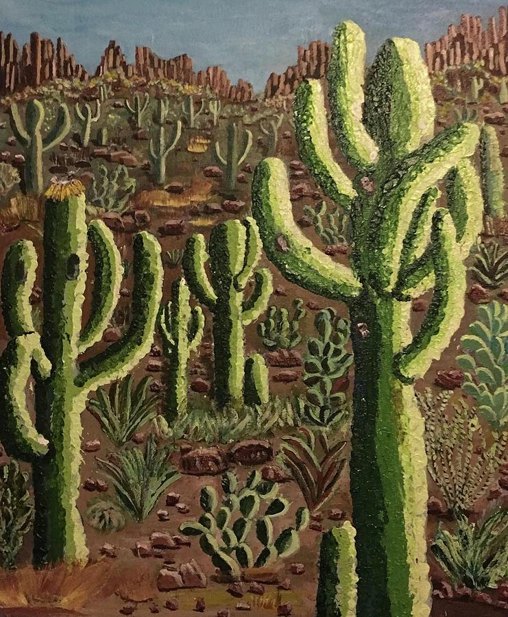 Saguaros Painting by Rowena Rizo-Patron