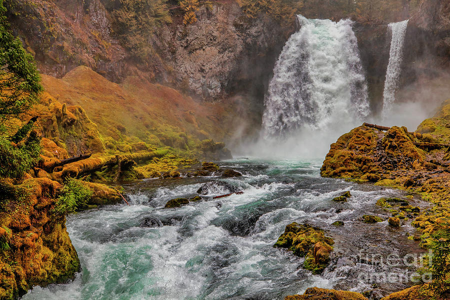 Sahalie Falls, Waterfall Wall Art, Autumn, Fall Colors, Autumn, Photograph by David Millenheft