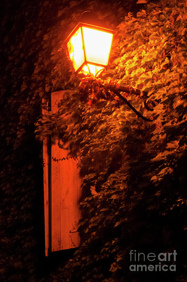 Saignon Night Lamp and Window Shutters Photograph by Bob Phillips