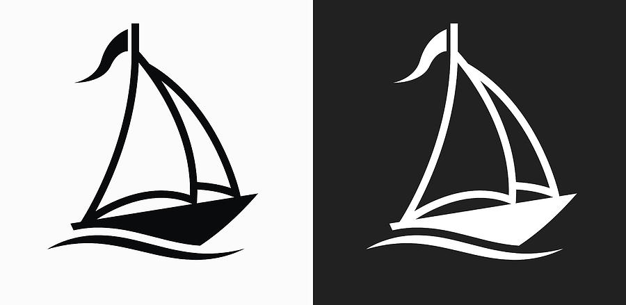 Sail Boat Icon on Black and White Vector Backgrounds Drawing by Bubaone