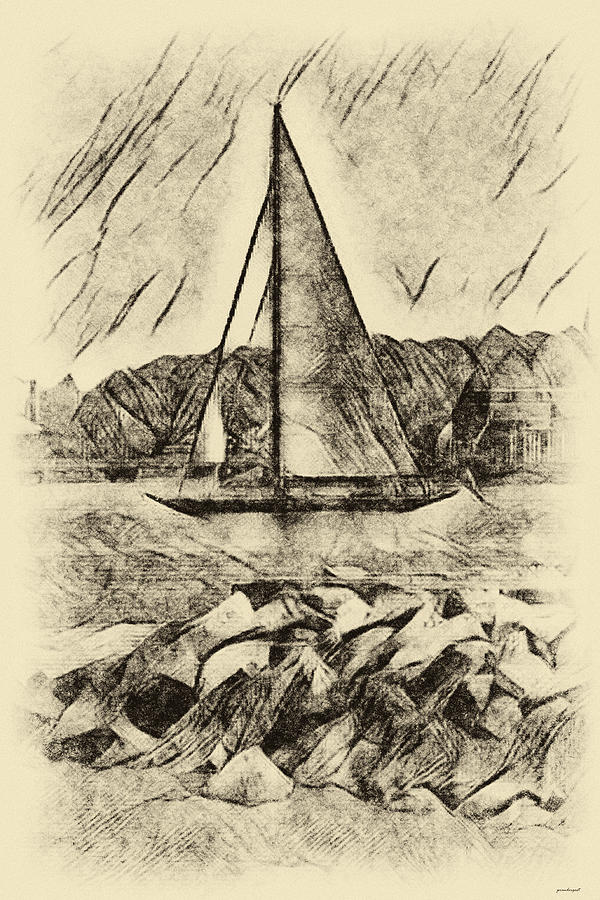 Sail Boat In Charcoal Photograph by Tom Prendergast