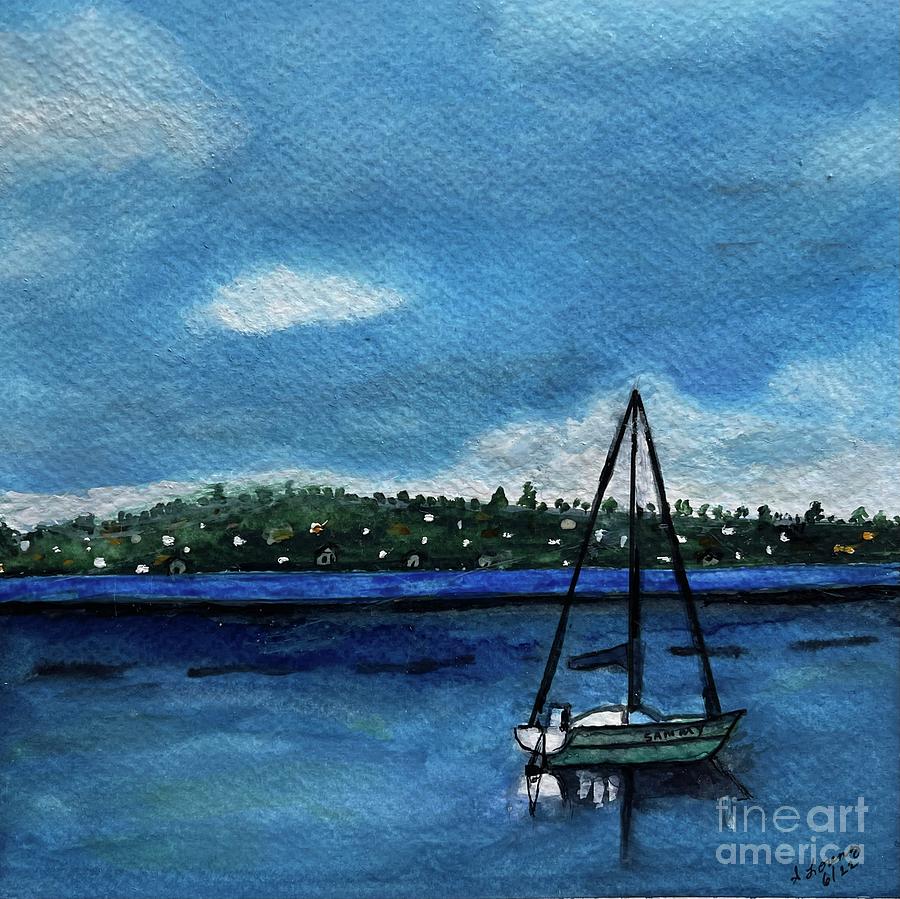 Sail Boat on Lake Washington Painting by Suzanne Lorenz