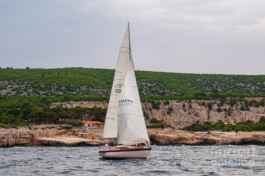 Sail Boat on Mediterranean Coast Photograph by Bob Phillips
