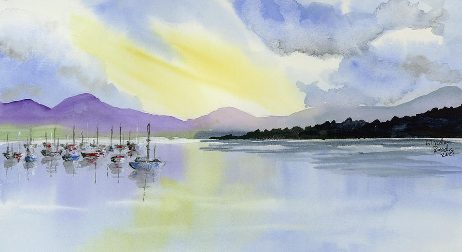 Sail Boats Moored On Peaceful Lake Panorama Painting