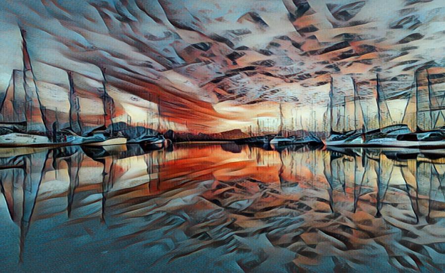 Sail Boats Ocean Sea Landscape Sky Boat Abstract Painting by Tony Rubino