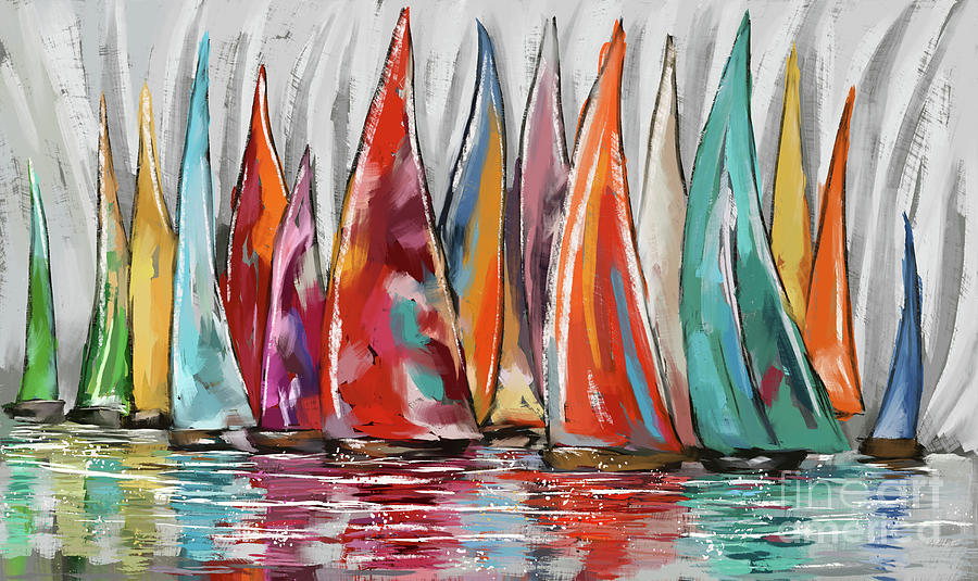 Sail Boats starting out more color Painting by Tim Gilliland