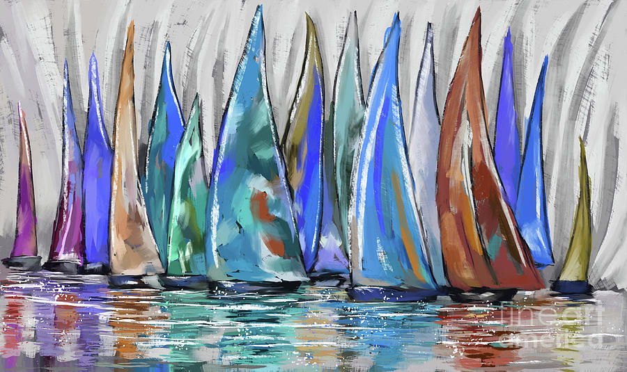 Sail Boats starting out Painting by Tim Gilliland
