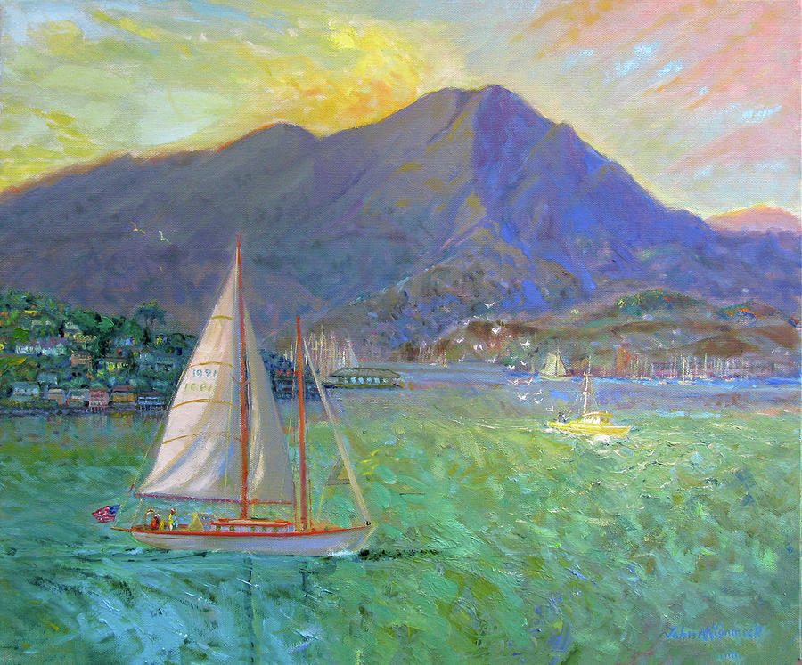 Sail By Mt. Tam, Sausalito Painting by John McCormick