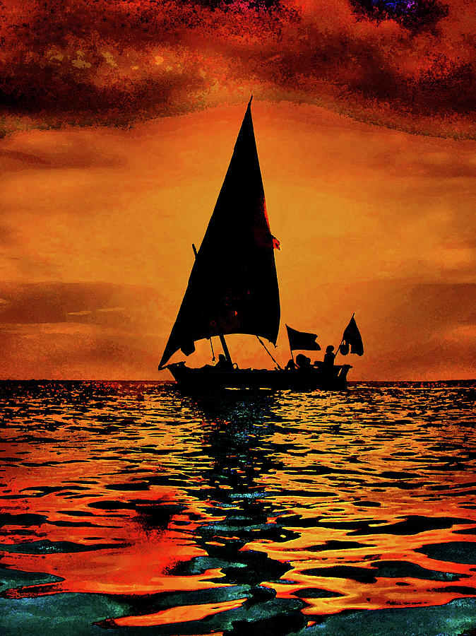 Sail. Golden Sunset. Digital Art