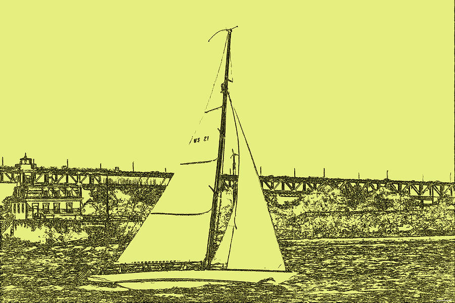 Sail Newport Pen And Ink Effect Photograph