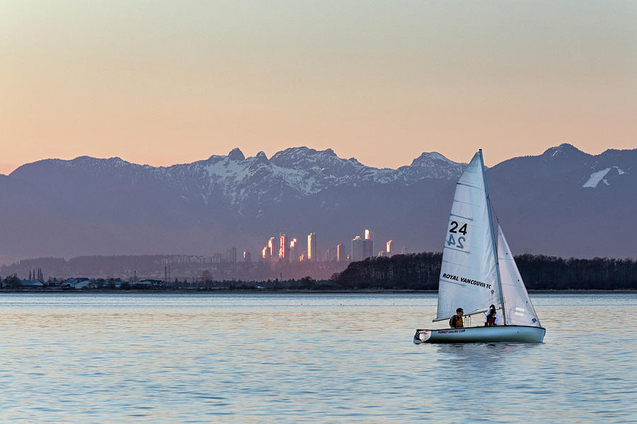 Sailboat at Crescent Beach at Sunset Photograph by Michael Russell