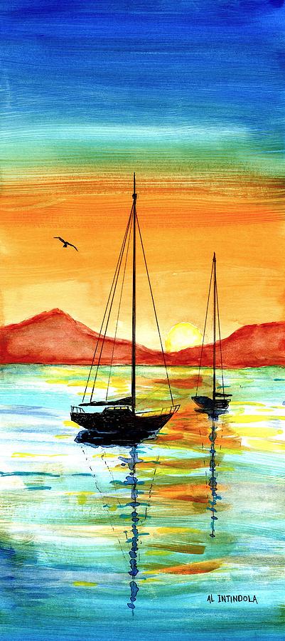 Sailboat At Dusk Painting by Al Intindola