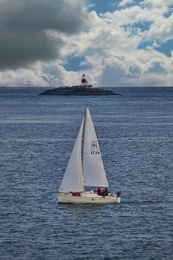 Sailboat at Muglins Lighthouse Digital Art by John Haldane
