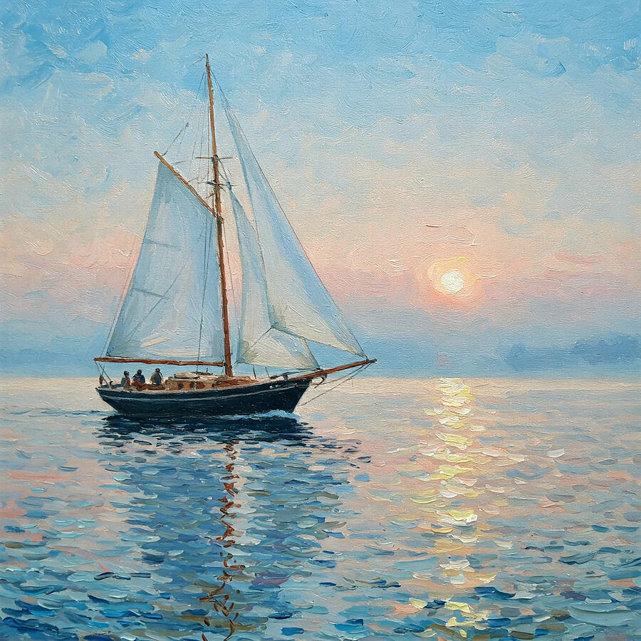 Sailboat at Sunrise Painting by Alex Mir Sailboat at Sunrise Painting by Alex Mir