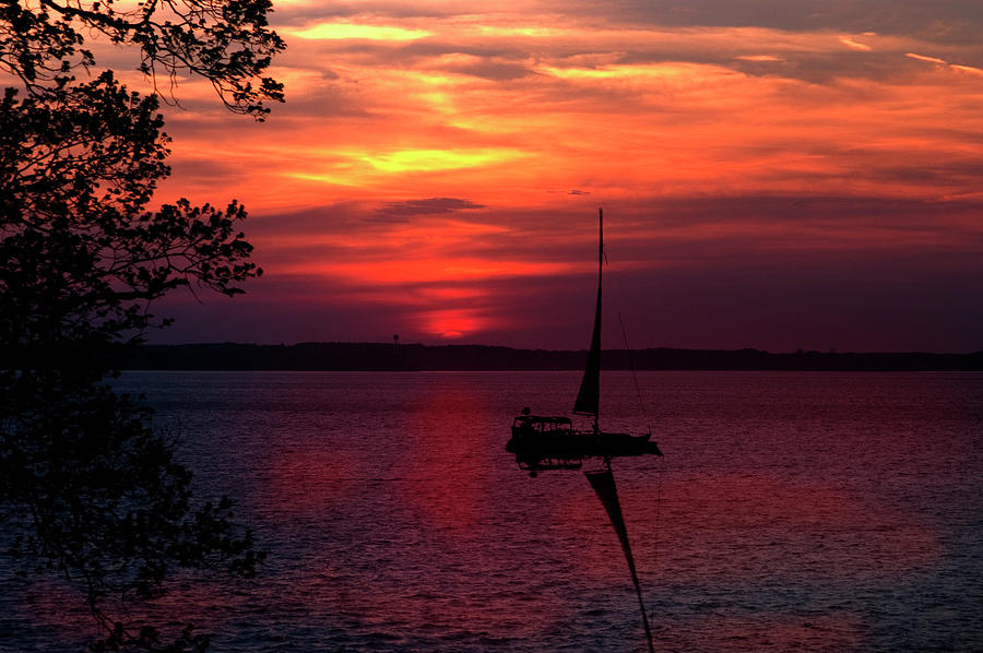 Sailboat at Sunset on Kentucky Lake 002 Photograph by James C Richardson