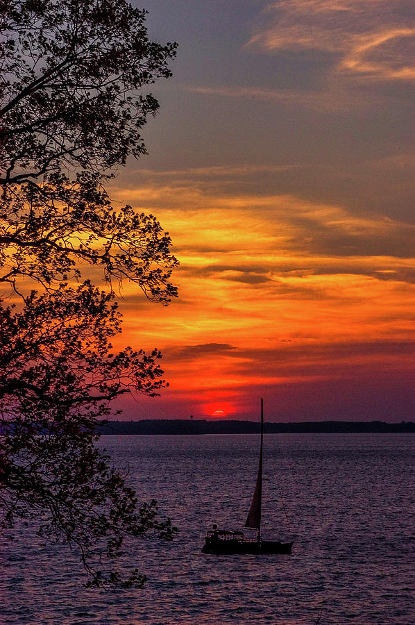 Sailboat at Sunset on Kentucky Lake Photograph by James C Richardson
