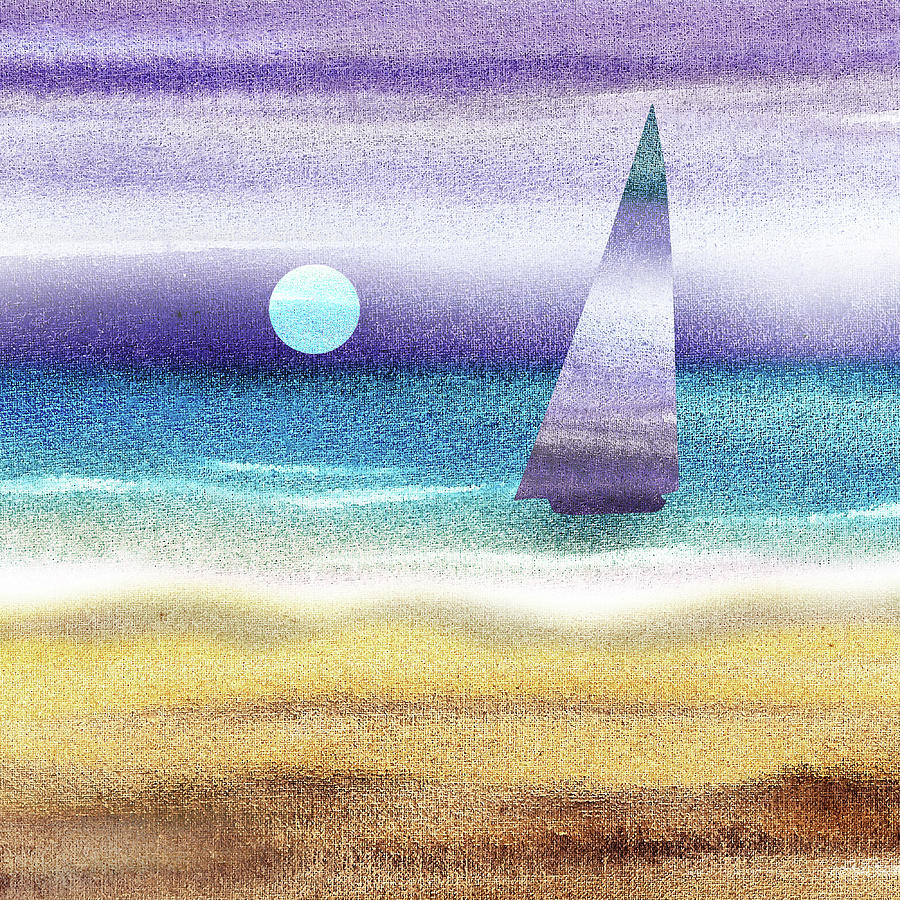 Sailboat At The Ocean Shore Seascape Painting Beach House Art Decor II Painting