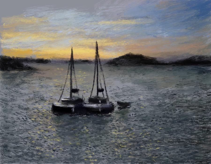 Sailboat Bay Painting by Larry Whitler